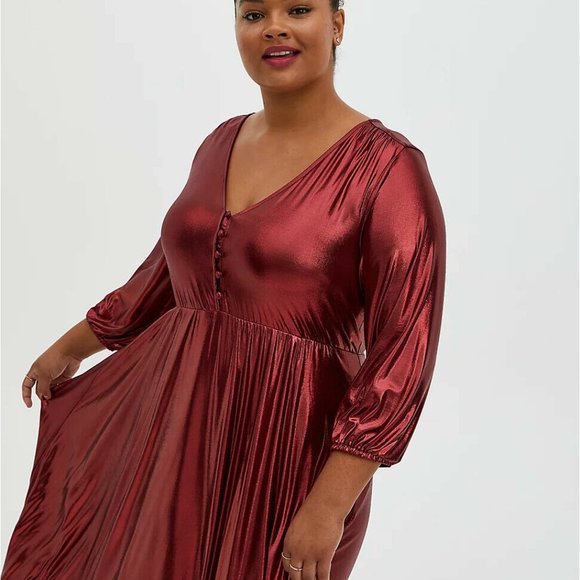 Torrid Red Liquid Knit Tea Length Dress H11455 - Picture 5 of 12